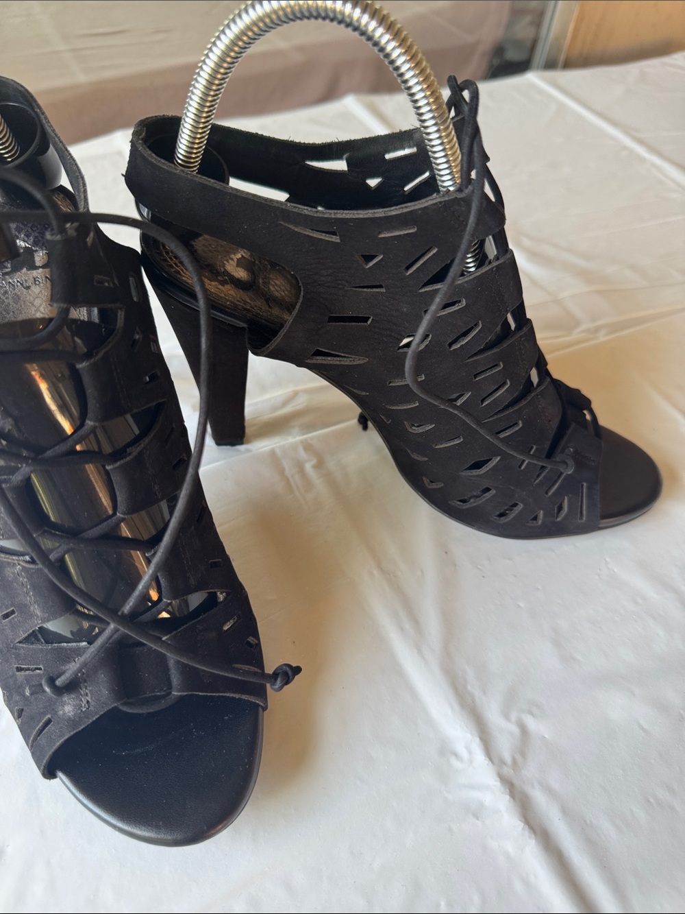 Women’s Gianni Bini Black Lace-Up Open-Toe Heels with a 4inch heel size 10